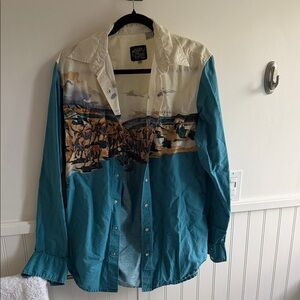 Roper Pearl Snap Western Shirt with Western Cowboy Scene